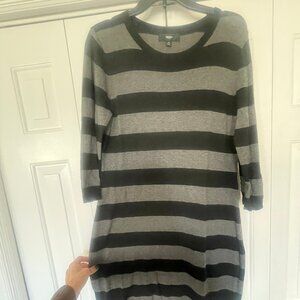 Mossimo sweater dress, striped, size L, black and gray knit dress